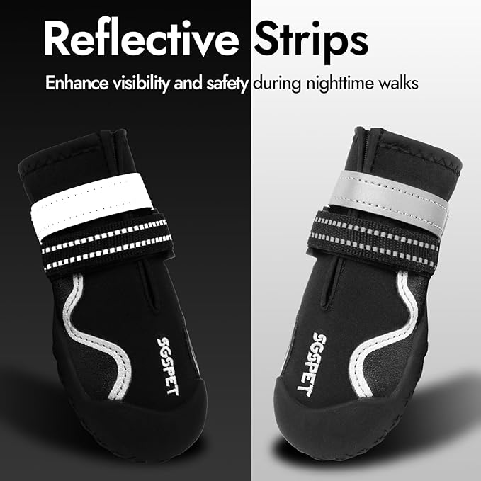 Dog Shoes, Waterproof Dog Boots & Paw Protectors with Anti-Slip Sole, 4pcs/Set Pet Dog Booties, Reflective Dog Shoes for Small Medium Large, Winter Snowy Summer Hot Pavement (Black, 8# (2XL))