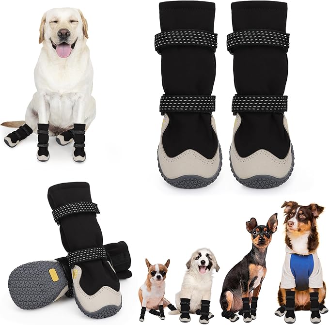 Dog Shoes for Large Small Medium Dogs, Dog Snow Boots Winter, Dog Booties and Paw Protectors to Prevent Licking, Anti-Slip Dog Shoes with Reflective for Hot Pavement,Hardwood Floors, Hiking (Size 5)