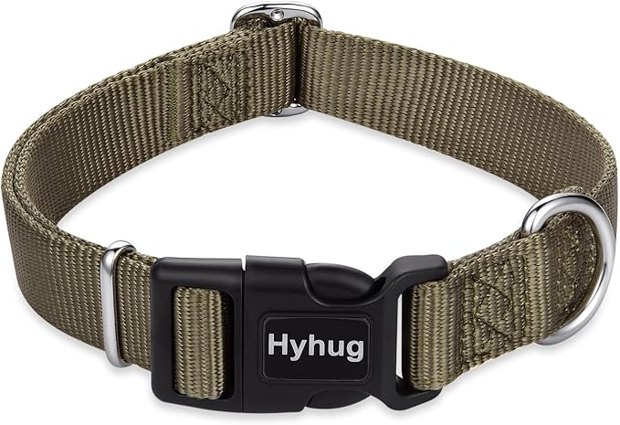 Hyhug Dog Collar for Large Dogs, Green Heavy Duty | Quick Release Nylon Buckle Collar, Adjustable & Durable Pet Supplies for Boy & Girl Dogs (Large, Military Green)