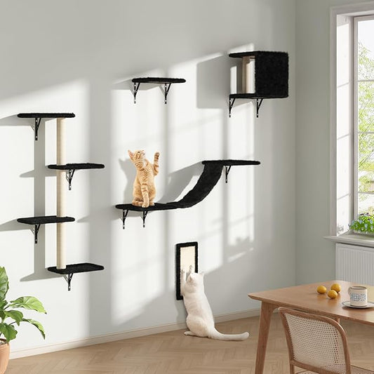 COZIWOW Wall Mounted Cat Furniture, Cat Wall Shelves and Perches, Floating Cat Shelves for Wall Set of 5 (Black)