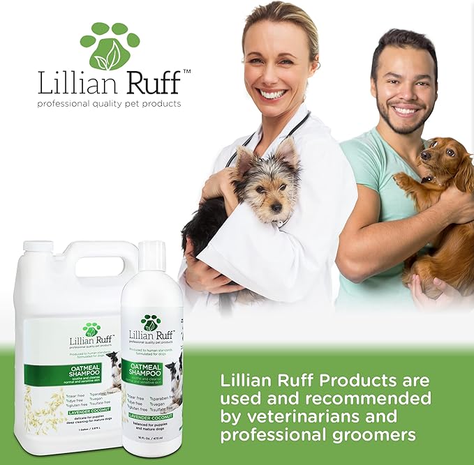 Lillian Ruff Calming Oatmeal Pet Shampoo for Dry Skin & Itch Relief with Aloe & Hydrating Essential Oils - Replenish Moisture & Deodorize - Tearless Dog Shampoo for Normal/Sensitive Skin (16oz)