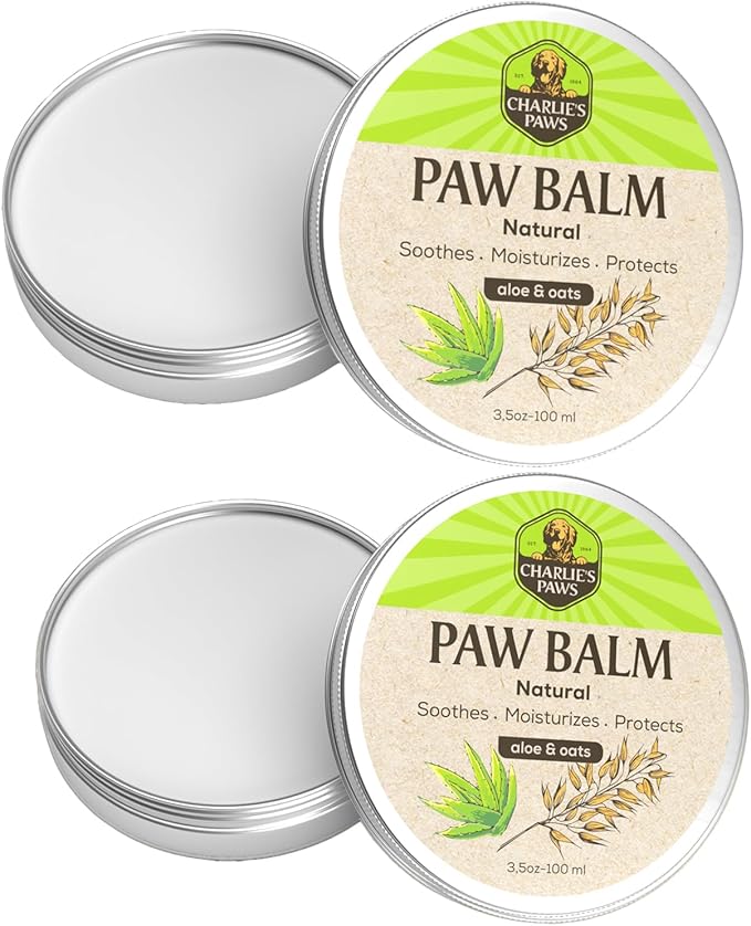 CHARLIE'S PAWS Paw Balm for Dog and Cat Paw Pad Balm Dog Nose Balm Cat Butter Paw Moisturizer Protect Dry Cracked Paw Foot Paw Elbows with 100% Natural Oil 3.5 Oz (2 Pack Aloe & Oats)