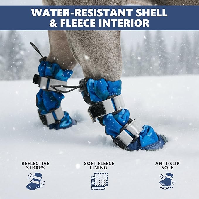 Spark Paws Dog Shoes, Waterproof Dog Boots for Medium to Large Dogs, Non Slip, Breathable Dog Booties and Paw Protectors - 4PCS Doggie Hiking Boots with Reflective Straps, Blue Camo, Size 7