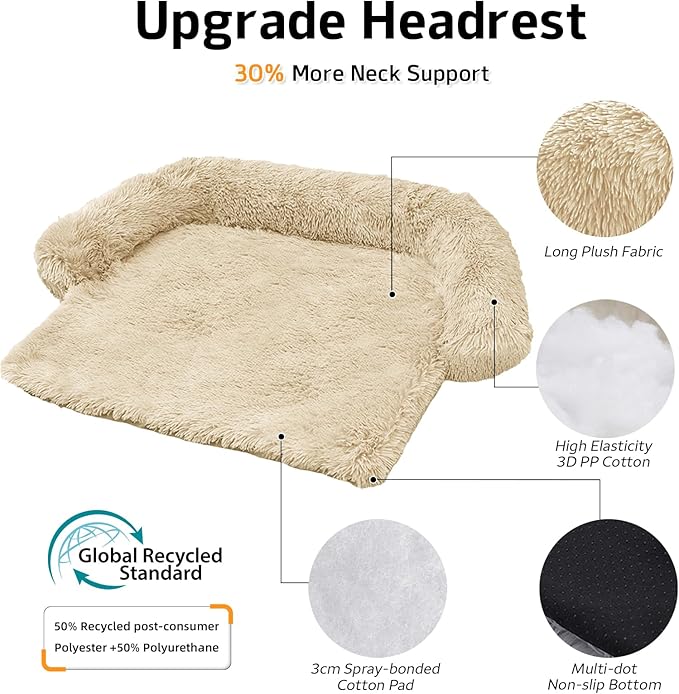 Calming Dog Bed Fluffy Plush Dog Mat for Furniture Protector with Removable Washable Cover for Large Medium Small Dogs and Cats (Large, Beige)