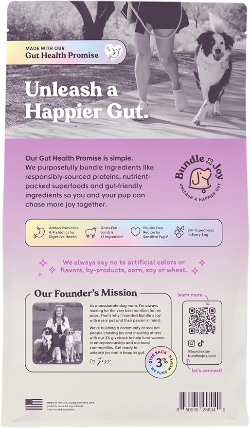 Brave Probiotic Dog Food Dry, Lamb, 4lb Bag, Allergy and Gut-Friendly Adult Kibble for Digestive Health with Grass-Fed Lamb, 20 Plant Based Superfoods, Poultry and Grain Free