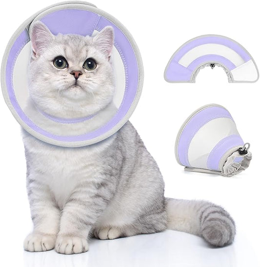 Breathable Air Mesh Cat Cone Collar Soft to Stop Licking, Adjustable, Foldable Lightweight Kitten Cones After Surgery Recovery for Cats & Kittens (Light Purple,L)