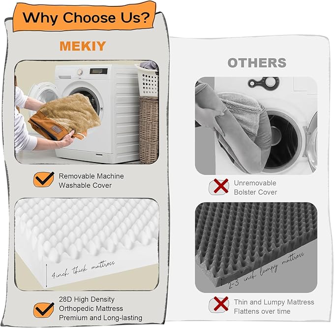 Large Dog Bed Orthopedic Washable, Orthopedic Dog Beds for Large Dogs, Washable Cover Removable Bolster and Non-Slip Bottom Pet Beds, XL XLarge Extra Large Dogs - Orange