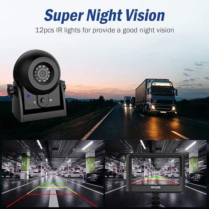 Magnetic Wireless Trailer Backup Camera System, 4.3inch TFT LCD Monitor & IP68 Waterproof Rechargeable Rear View Camera, Easy to use for Trucks/Campers/SUV/Cars(MS-348)