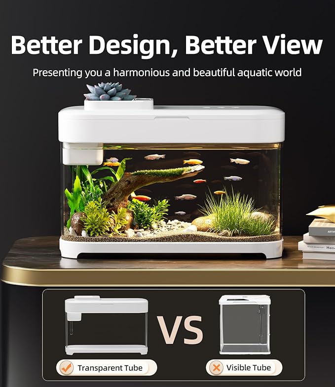 Smart Betta Fish Tank Aquarium 3 Gallon with Temperature Monitor, 3 Stage Filtration, 8 Color Lighting, Self Cleaning Small Beta Tank Kit, Acrylic