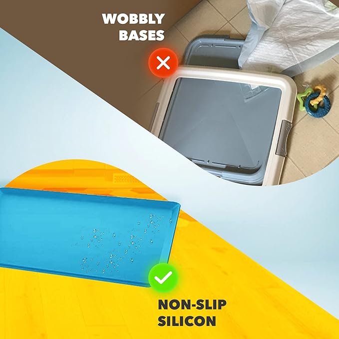 TidyFriend 2 Pack Dog Pee Pad Holder Tray Fits for 24” x 24” Wee Wee Pee Pads - Stable Grip, Raised Edges, Quick-Wipe Silicone Surface Dog Potty Tray Holder for Indoor Flooring Protection (Dark Blue)