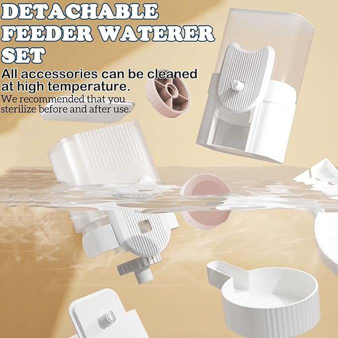 kathson Rabbit Gravity Auto Feeder Set 35oz Hanging Automatic Food Water Dispenser Cage Automatic Feeder Set for Rabbit Chinchilla Guinea Pig Hedgehog Ferret Kitty Puppy (Pink)