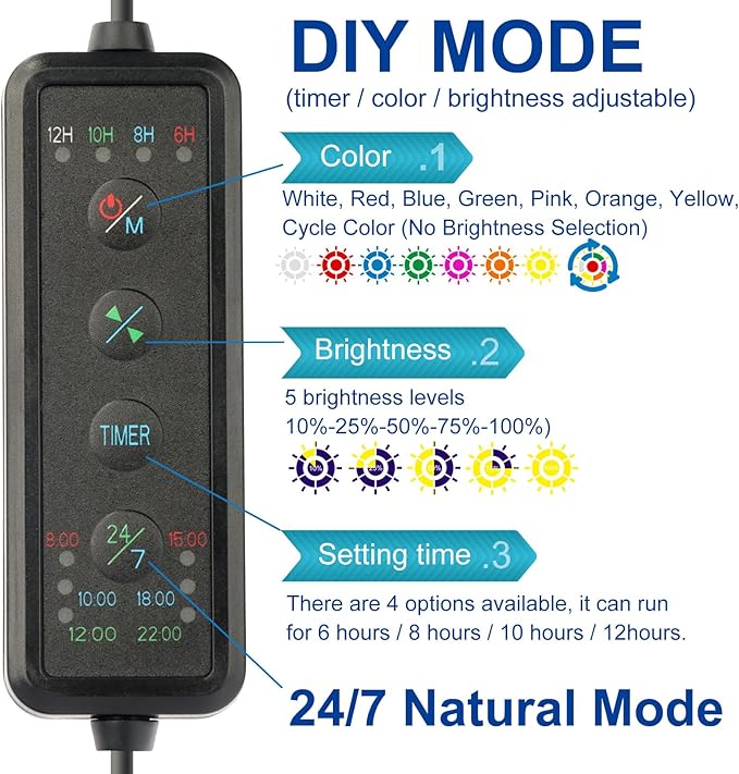 OYO WATER Aquarium LED Light 24"-32" with Timer, 24/7 Cycle, 5 Dimmable Brightness, Sunrise/Sunset Simulation for 10/20/30/55 Gallon Fish Tank