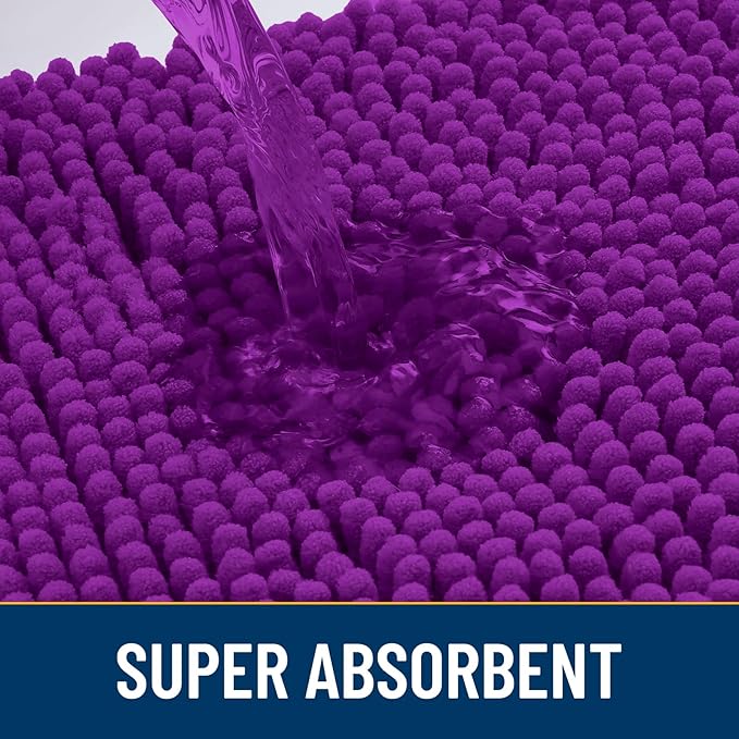 Smiry Dog Door Mat for Muddy Paws 36x24, Absorbs Moisture and Dirt Doormat, Non-Slip Washable Quick Dry Chenille Front Door Mat Indoor Entrance, Entryway Carpet for Inside Floor, Purple