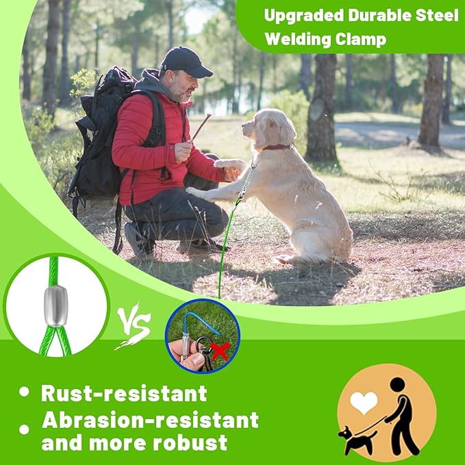 Dog Tie Out Cable - 10/15/20/25/30FT Heavy Duty for Large Dogs Up to 250LBS - Rosy Pink/Blue/Purple/Silver/Red/Green/Yellow