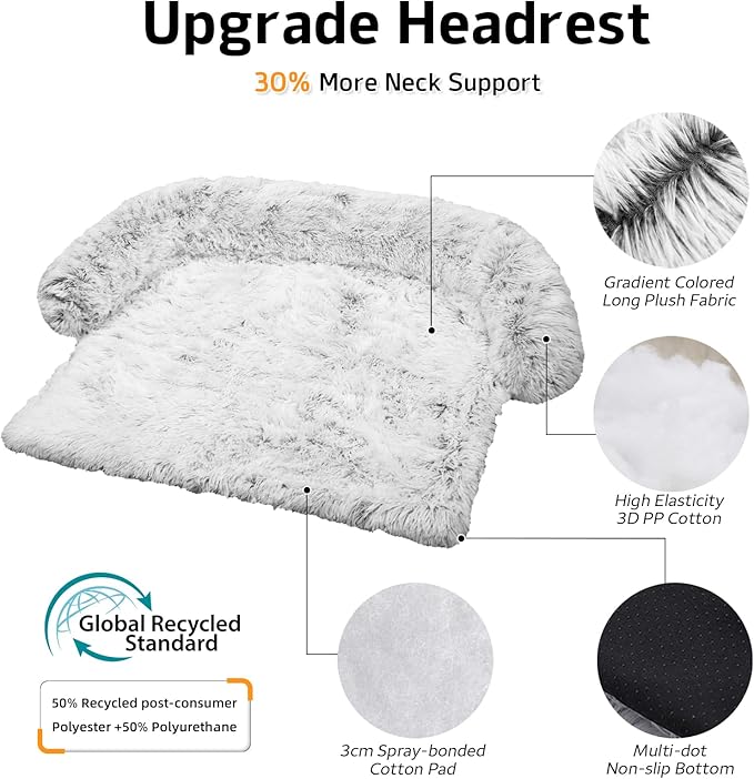 Calming Dog Bed Fluffy Plush Dog Mat for Furniture Protector with Removable Washable Cover for Large Medium Small Dogs and Cats (Small(35x31x5), Light Grey)