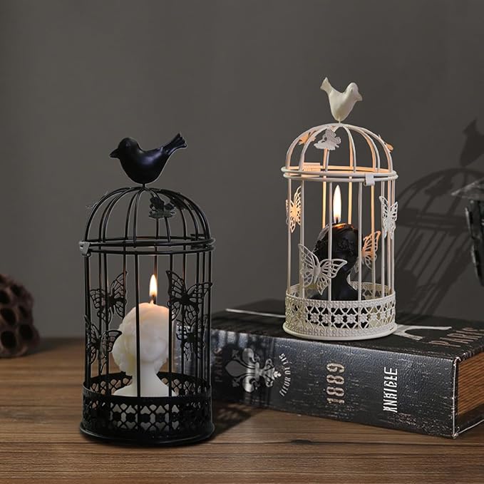 Vintage Decorative Bird Cage，Metal Black Bird Cage Decor for Candelabros para Centros De Mesa & Lanterns Decorative Indoor Suitable Wedding Party, Dining Table，Fireplace Metal Lantern&Bird Cage Decor