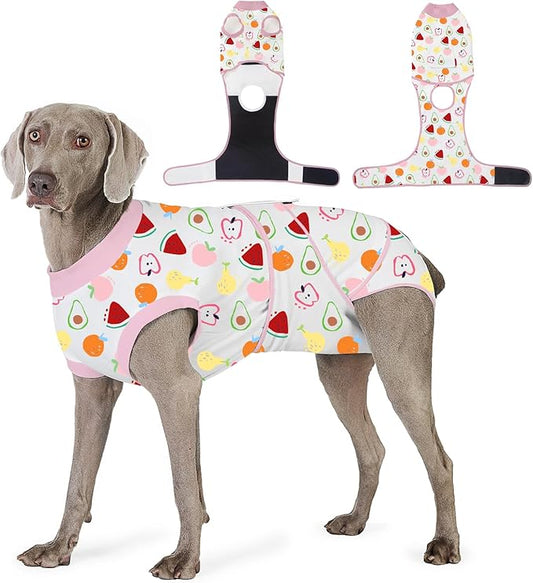Recovery Suit for Dogs After Surgery, Professional Dog Surgical Suit for Female Spay, Male Neuter, E-Collar & Cone Alternative Dog Onesie for Abdominal Wounds Skin Disease, Fruit, L