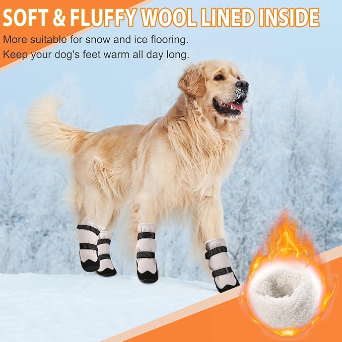 Winter Dog Snow Boots with Warm Wool Lining, Dog Shoes for Large Small Medium Dogs, Dog Booties and Paw Protectors, Anti-Slip Dog Shoes with Reflective for Snow, Hardwood Floors, Hiking (Size 6)