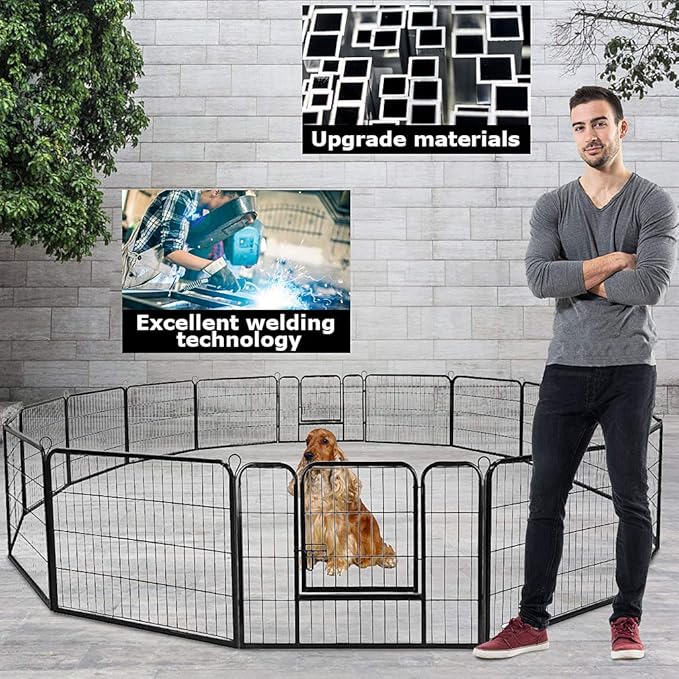 BestPet Dog Playpen Indoor 32 inch 16 Panels Metal Dog Pen Pet Dog Fence Outdoor Exercise Pen with Doors,Pet Puppy Playpen for RV Camping Yard, Black