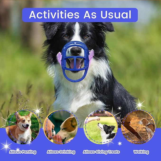 Dog Muzzle, OKKIC Basket Muzzle Anti Biting Chewing, Sturdy Lightweight Muzzle Allows Panting Drinking,Muzzle for Small Medium Large Dogs, Suitable for Grooming Trimming Training (Blue, Size3)