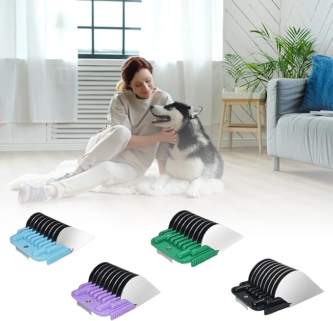 Professional Animal Stainless Steel 4 Color Guide Comb Set Compatible with andis Oster A5 wahl km10 10#/15#/30# Detachable Blade，Cutting Length 19mm-32mm