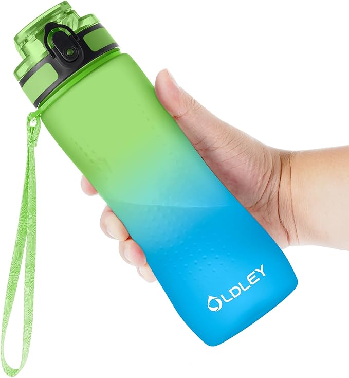 OLDLEY 25 oz Water Bottle, Motivational Water Bottle with Time Marker, Sports Water Bottle With Strap, Leakproof & BPA Free Large Water Bottles for School, Gym, Travel, Outdoor, Tritan,Green&Blue