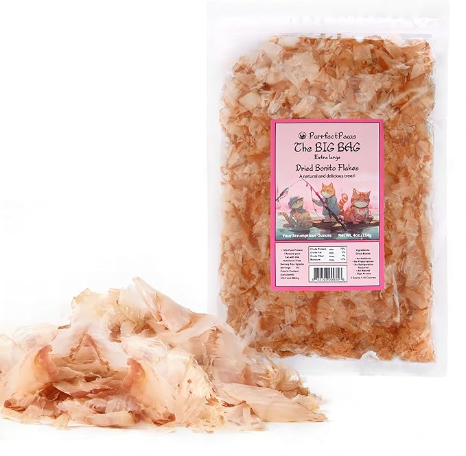 Purrfectpaws Premium Dried Bonito Flakes: Delicious Treats for Dogs & Cats - All-Natural and High in Protein - 4oz Bag