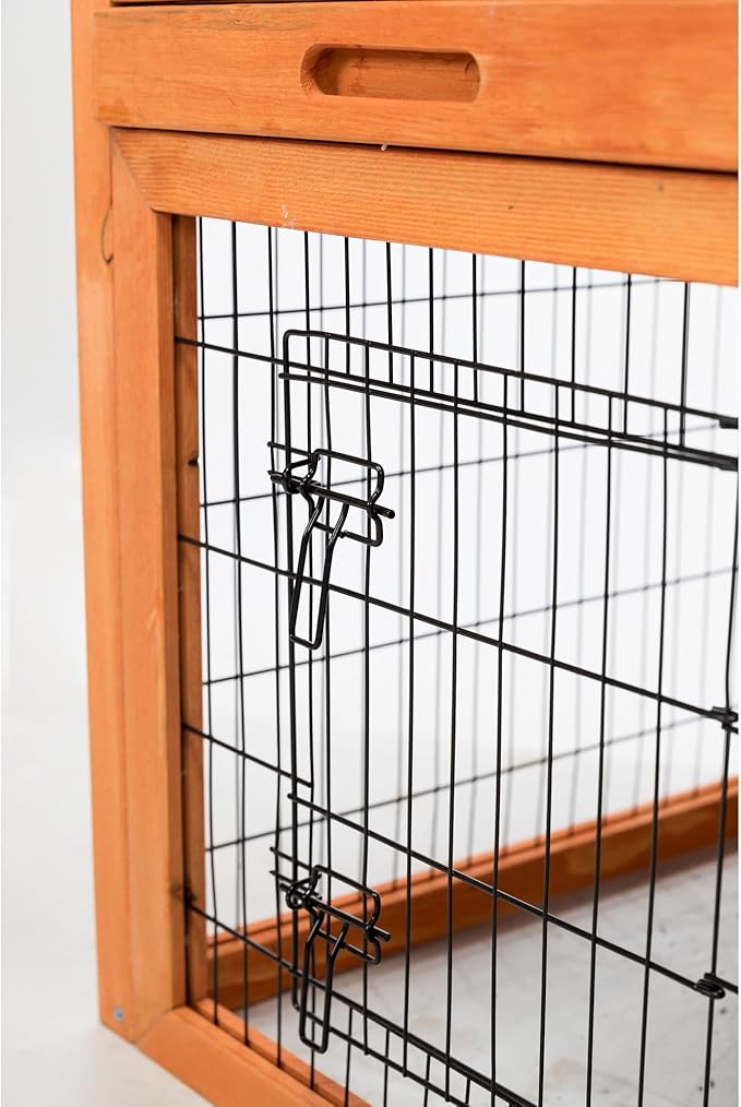 TRIXIE natura Outdoor Rabbit Hutch with Run - 2-Story Rabbit Cage with Non-Slip Ramp - Large Elevated Small Animal House with Secure Playpen, Hinged Roof & Pull-Out Tray - in Brown