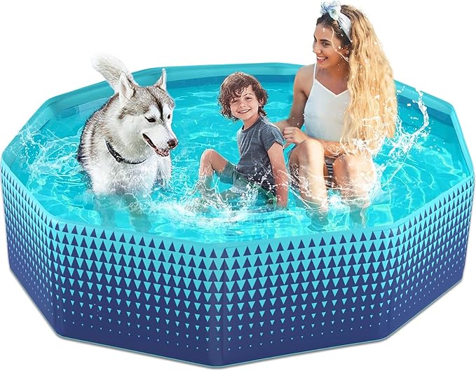 Jasonwell Foldable Dog Kiddie Pool - Hard Plastic Kids Paddling Pool Toddler Baby Swimming Pools for Backyard Collapsible Whelping Box Pet Doggie Cats Wading Pools Bathtub for Puppy Large Dogs 71In