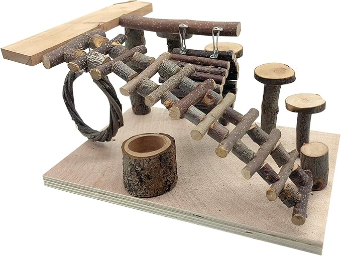 Tfwadmx Wooden Hamster Playground Platform, Small Animals Activity Set Climbing Bridge Ladder Ramps Toys for Mouse Dwarf Hamster Gerbil Chinchilla Guinea Pig Sugar Glider Syrian Hamster