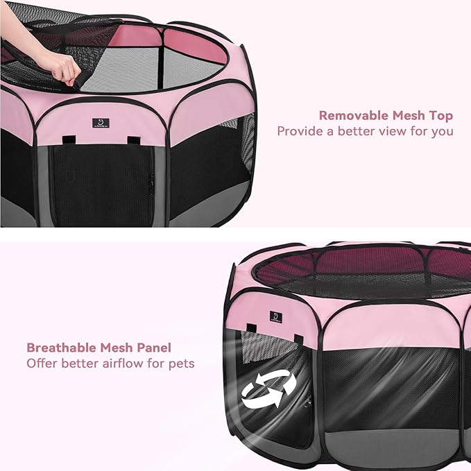 A 4 Pet Portable Cat Play Pen for Cats, 27" Foldable Kitten Playpen for Puppy/Cat/Rabbit/Chick, with Removable Zipper Top & Mesh Panel(11”W × 7.5”H)