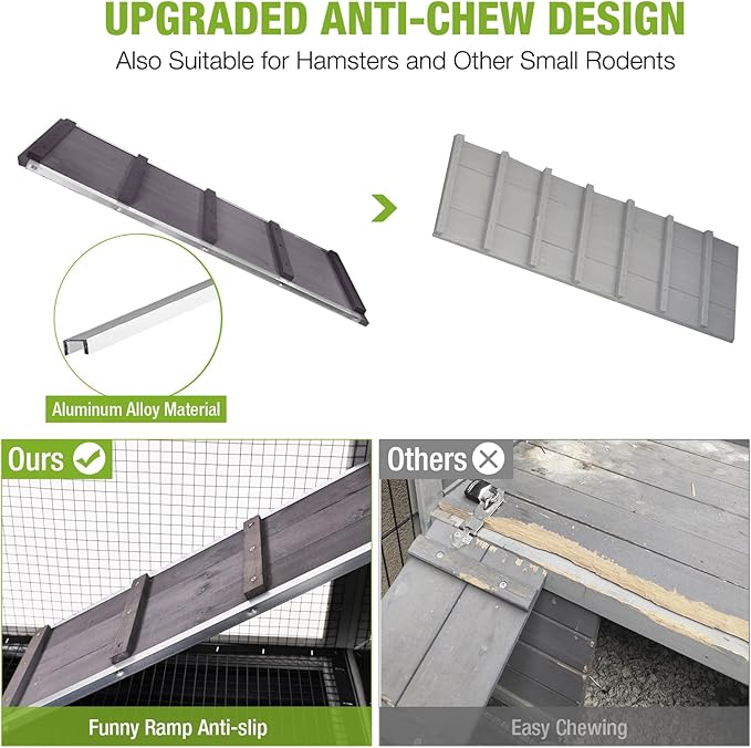 GUTINNEEN 2-Story Rabbit Hutch Indoor with Chew-Proof Ramp & Slide-Out Plastic Trays - Wooden Small Animal Cage Guinea Pig Cages with Wheels for 2-4 Rabbits, Bunnies, and Guinea Pigs (Grey)