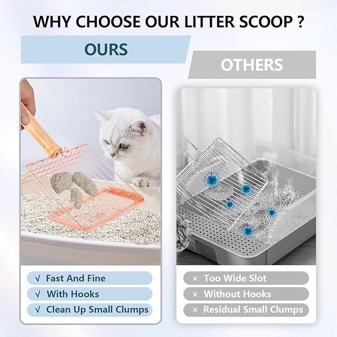 Litter Scooper, Metal Litter Scoop, Pooper Scooper with Wooden Handle, Cat Litter Scoop, Metal Scooper & Speed Sifter Deep Shovel Scoop Filter,Kitten Pooper Lifter for Litter Box