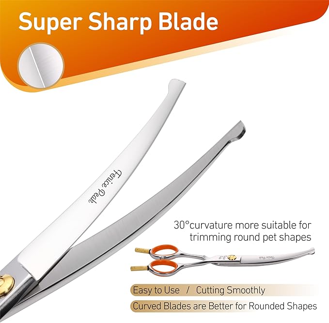 Fenice Peak 5'' Small Curved Scissors Lightweight Dog Cat Grooming Scissors with Safety Round Tip JP440C Stainless Steel Sharp Blades for Body Facial Nose Ear and Paw Hair Easy Use