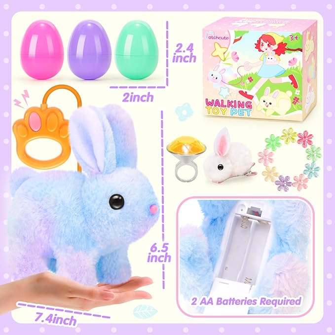 Plush Bunny Easter Toys for Kids,Interactive Bunny with Sounds,Can Walk and Wag Tail with Remote Control Leash,Easter Eggs with Surprise,Easter Birthday Gift for Toddlers