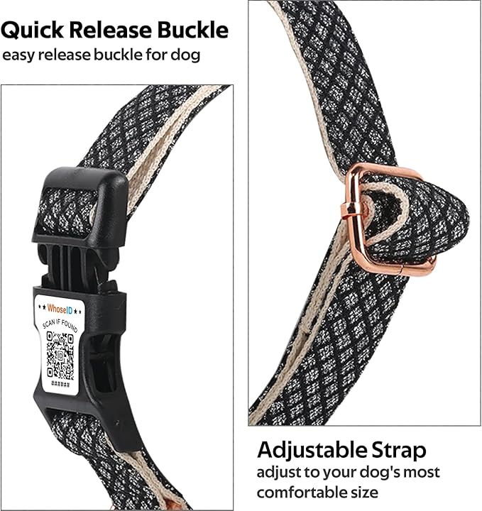 Dog Collar with Waterproof AirTag Holder & Anti-Lost QR Code, Cute Bling Warpping Adjustable Width for Small Medium Large Pet (Black, M)