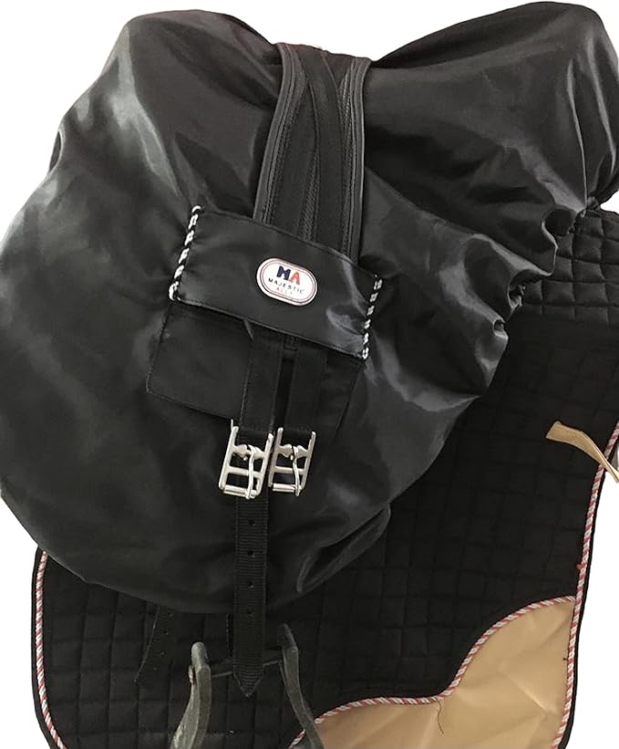 Majestic Ally Nylon Waterproof Fleece Lined Ride On English Saddle Cover-Multiple Color (Black)