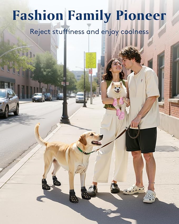 Dog Shoes for Hot Pavement, Breathable Dog Boots Paw Protectors with Adjustable Straps & Non-Slip Sole, Easy On & Off, Waterproof, Easy-Cleaning (Pink, L)