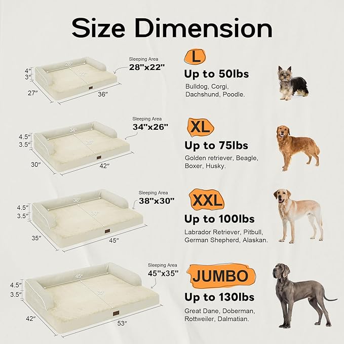 Large Dog Bed Orthopedic Washable: Extra Large Big Dog Bed with Removable Bolster & Memory Foam Couch Sofa - Waterproof Washable with Cover