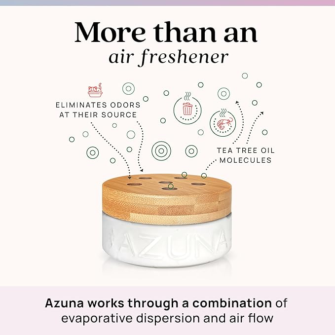 Azuna Air Freshener & Odor Eliminator for Strong Odor | 4 Room Kit Includes (4) Empty Luxe Glass Jar & 24oz Gel Refill with Tea Tree Essential Oil | Aromatherapy | Last 60-90 Days