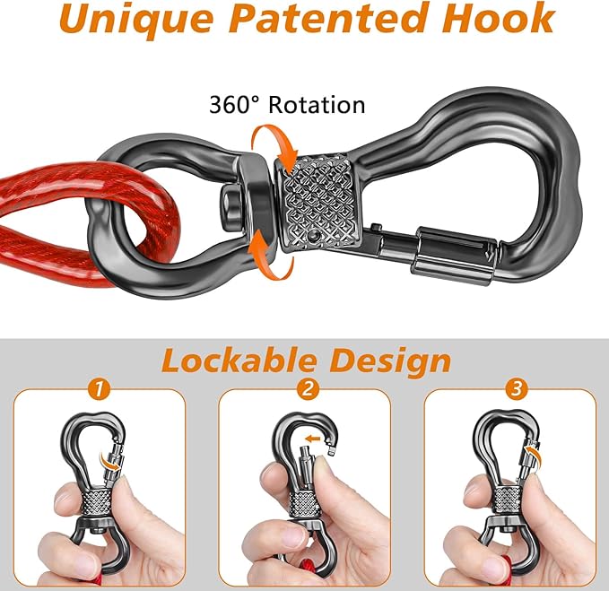 XiaZ Dog Tie Out Cable 60ft, Heavy Duty Dog Chains for Outside with Lockable Hook, Pet Runner Cable Leads for Yard, Dogs Line Tether for Small Medium Large Dogs Up to 125 LBS