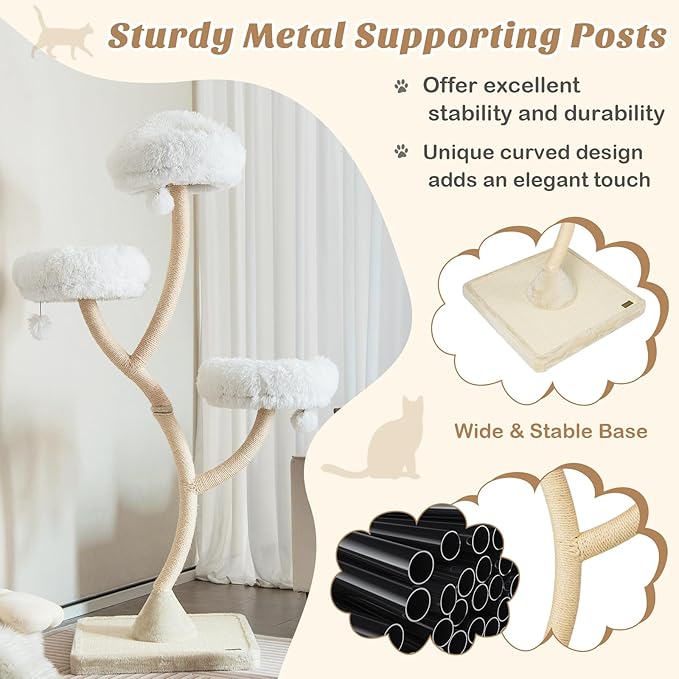 PETSITE 70" Tall Cat Tree, Cat Tower with Scratching Posts and Board, Multi-Level Cat Tower for Large Cats 20 lbs+ with 3 Cozy Perches and Dangling Balls, Modern Cat Tree for Indoor Cats Large Adult