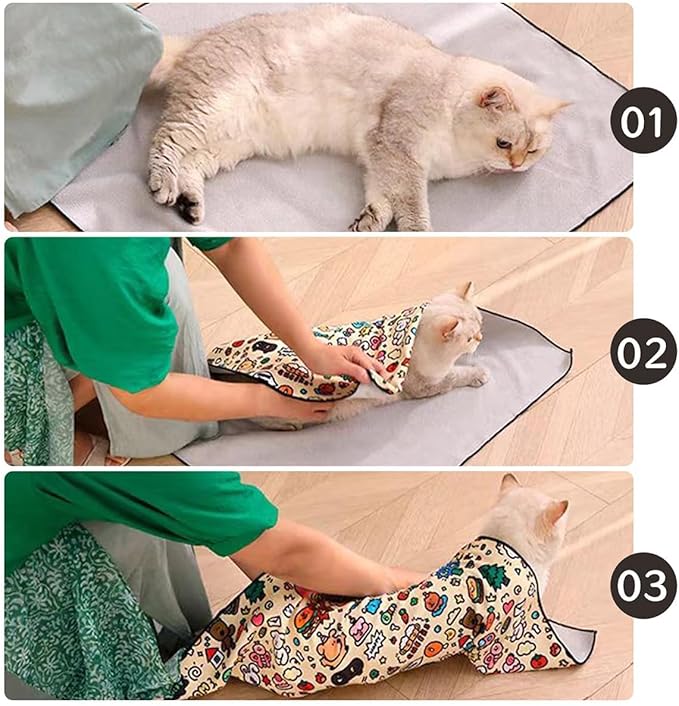 Cat Grooming Wrap – Self-Adherent Anti-Scratch Swaddle Restraint Bag for Nail Cutting, Medication, Multifunctional Care - Calm Cozy Burrito Papoose Pet Magic Blanket (31.5*31.5inches within 22lbs)