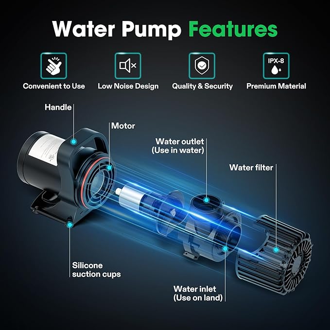 VIVOSUN 3000 GPH Submersible Water Pump with Barrier Bag, 150W Pond Pump, Ultra Quiet Aquarium Pump with 15FT. Lift Height for Pond, Waterfall, Fish Tank, Statuary, Hydroponic