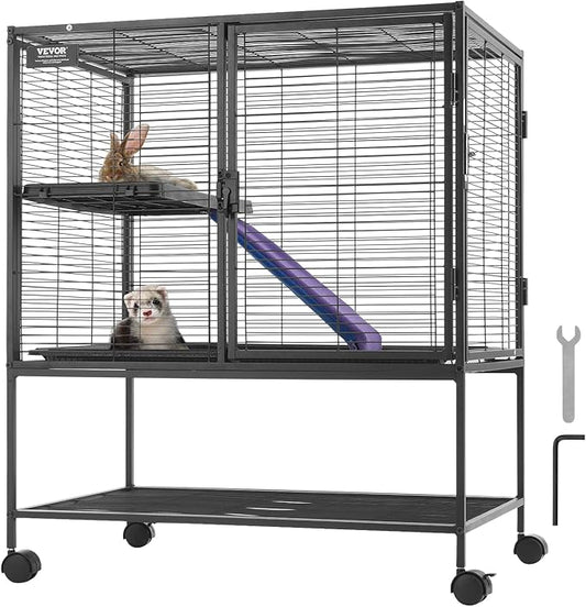 VEVOR 36" Rolling Metal Ferret Cage, Large 2-Tier Critter Nation Cage, Small Animal Cage with Ramps & Tray, Easy to Set up for Pet Mice, Hamster, Guinea Pig, Chinchilla, Squirrel, Hedgehogs, Bunny