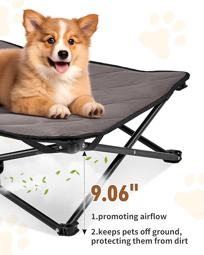KingCamp Elevated Dog Bed for Small Dogs, Raised Outdoor Indoor Portable Cooling Cot Lifted Pet Hammock Off Ground with Washable Breathable Mesh & Frame with Non Slip Foot for Camping Backyard, Black
