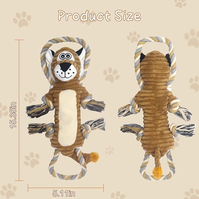 Squeaky Dog Toys, Interactive Tug of War Puppy Toys, Funny Plush Dog Chew Toys, Stuffed Dog Toys for Small,Medium and Large Dogs - Lion