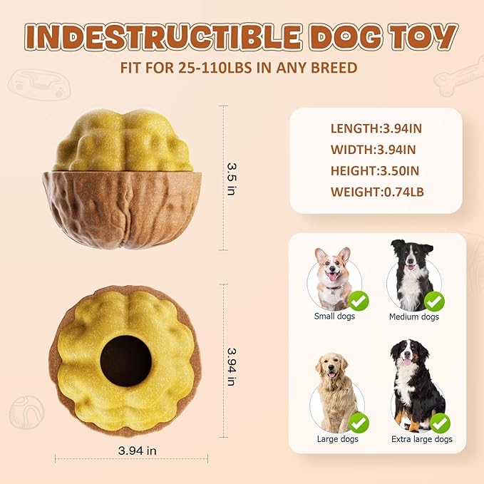 Dog Frozen Treats Toy, Cognitive Dogs Brain Stimulation Toys for Aggressive Chewers, Interactive Dispensing Toy Enrichment Keep Them Busy No-Boredom, Tough Nylon&Coffe Wood Fillable Puzzle Dog Feeder