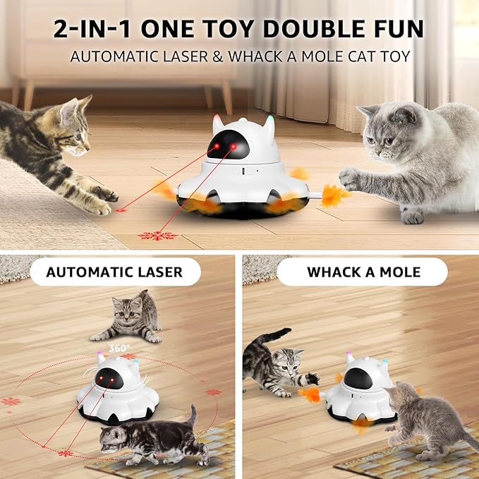 MIKK Cat Laser Toy Cat Feather Toys 2-in-1 Interactive for Indoor Cats Automatic with Remote Control Moving Ambush USB-C Rechargeable Electronic Kitten Toy for Indoor Exercise