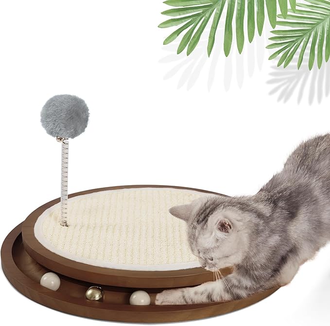 Cat Scratcher, Cat Natural Sisal Scratching Pad, Kitten Interactive Toy with Ball Track Spring Ball for Chasing Hunting Mental Physical Exercise Puzzle